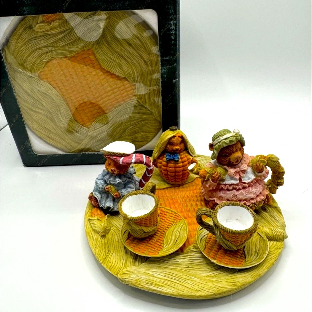 Miniature Bears And Corn Stalk 10 Piece Tea Set Vintage Popular Imports 1998